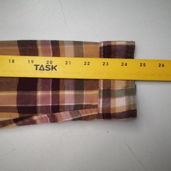L.L. Bean Ladies Size Large Burgundy Tan Grey & White Plaid Button Front Shirt - Picture 9 of 10